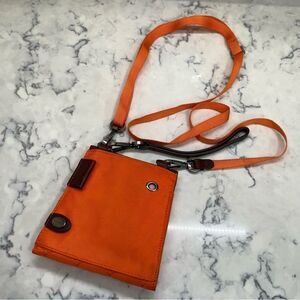 Mosey life Burnt Orange Red Crossbody wrist wallet Bag Small Brown Leather Trim